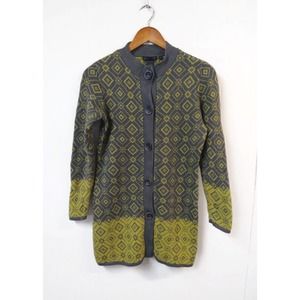 Nomadic Traders WM S Sweater Gray & Green Cardigan Button Closure Long Sleeve